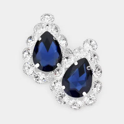 Fashnzfab Crystal Rhinestone Teardrop Earrings In Blue