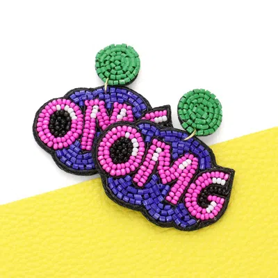 Fashnzfab Felt Back Omg Message Seed Beaded Dangle Earrings In Blue