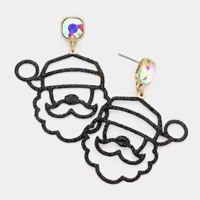 Fashnzfab Cushion Square Stone Glitter Santa Claus Dangle Earrings In Black