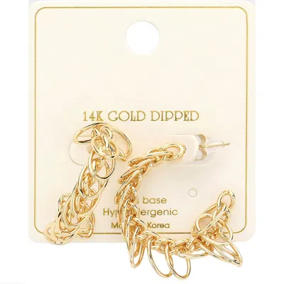 Fashnzfab 14k Gold Dipped Metal Ring Link Metal Hoop Earrings In Gold