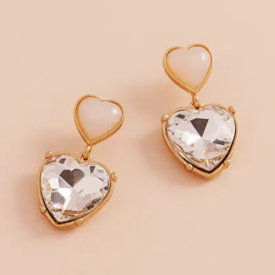 Fashnzfab Epoxy Heart Glass Stone Dangle Earrings In Gold