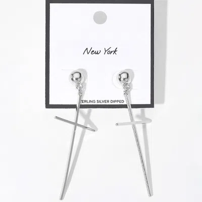 Fashnzfab Secret Box_sterling Silver Dipped Cross Dangle Earrings In Metallic
