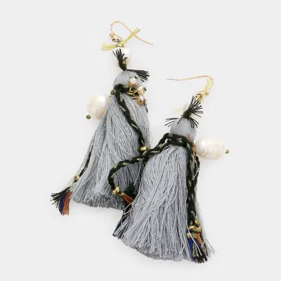 Fashnzfab Boho Fresh Water Pearl Tassel Earrings In Metallic