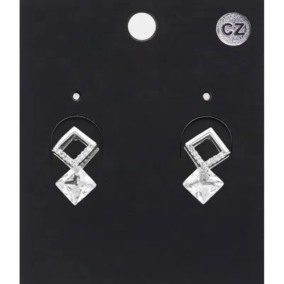 Fashnzfab Cz Stone Abstract Earrings In Metallic