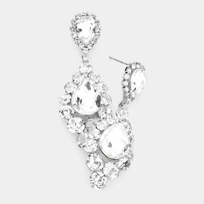 Fashnzfab Teardrop Accented Bubble Stone Trimmed Dangle Evening Earrings In Metallic