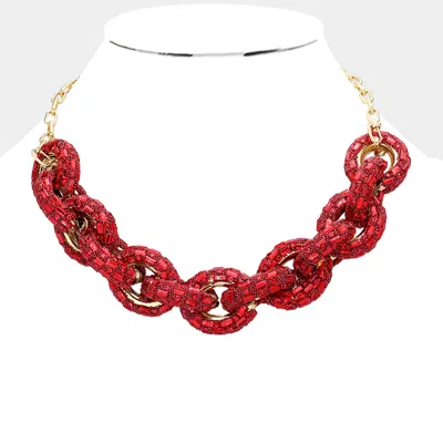 Fashnzfab Bling Oval Link Necklace In Red