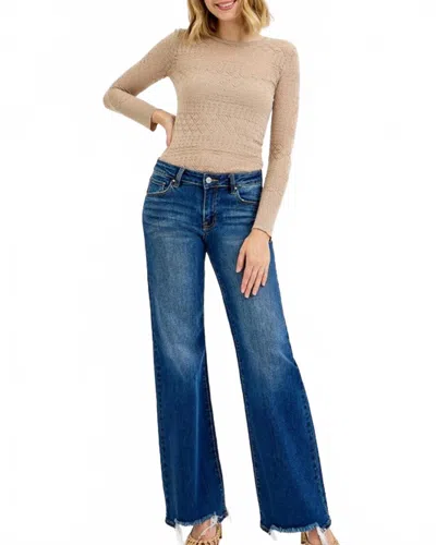 Risen Mid Rise Wide Leg Jeans In Dark Wash In Blue