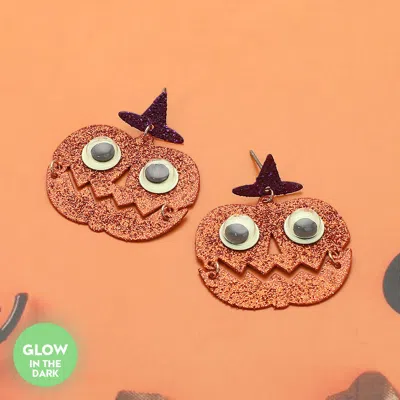 Fashnzfab Glow In The Dark Halloween Pumpkin Face Dangle Earrings In Pink