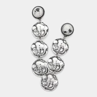 Fashnzfab Natural Stone Metal Coin Link Dangle Earrings In Metallic