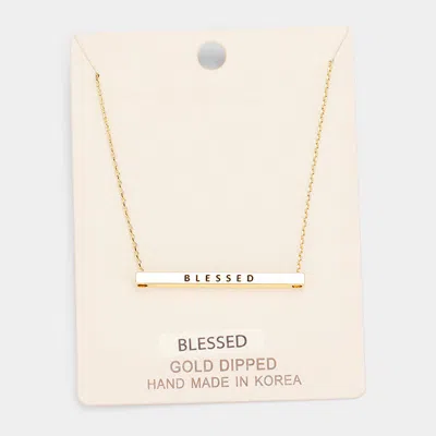 Fashnzfab 'blessed' Horizontal Metal Bar Pendant Necklace In Gold
