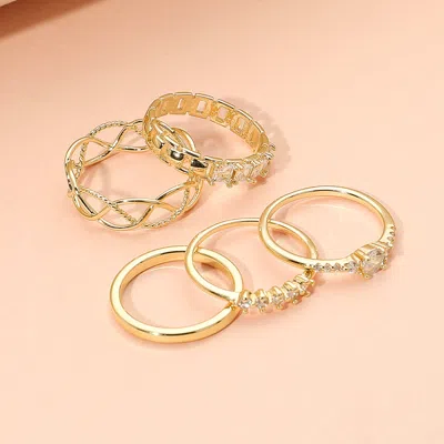 Fashnzfab 5pcs - Stone Paved Dainty Stackable Ring Set In Gold