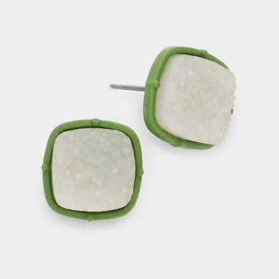Fashnzfab Druzy Square Stud Earrings In Green