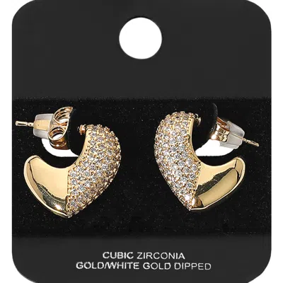 Fashnzfab Gold Dipped Half Cz Stone Paved Heart Mini Hoop Earrings In Gold