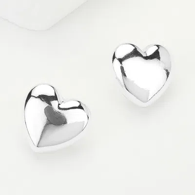 Fashnzfab Metal Heart Stud Earrings In Metallic