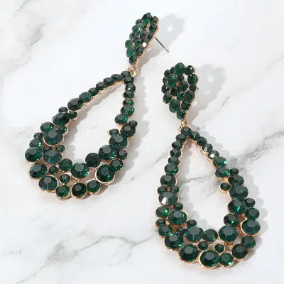 Fashnzfab Crystal Bubble Cluster Teardrop Evening Earrings In Green