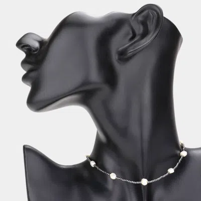 Fashnzfab Pearl Station Beaded Choker Necklace In Metallic