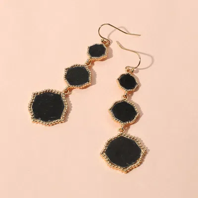 Fashnzfab Triple Geometric Plate Link Dropdown Dangle Earrings In Black