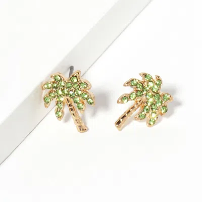 Fashnzfab Crystal Paved Palm Tree Stud Earrings In Gold