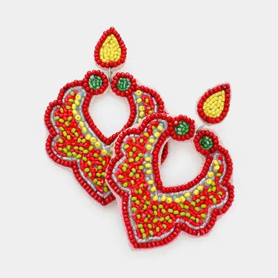 Fashnzfab Faux Leather Back Seed Beaded Petal Dangle Earrings In Red