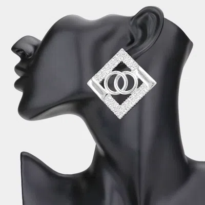 Fashnzfab Open Circle Accented Rhinestone Embellished Metal Earrings In Metallic