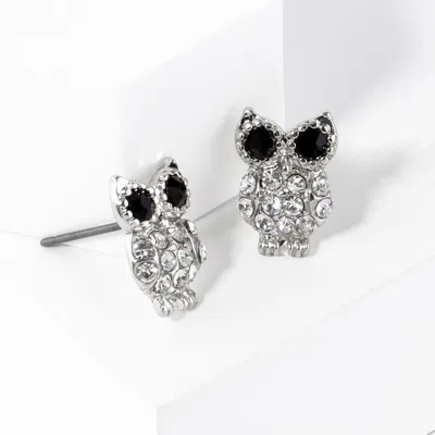 Fashnzfab Stone Paved Owl Stud Earrings In Metallic