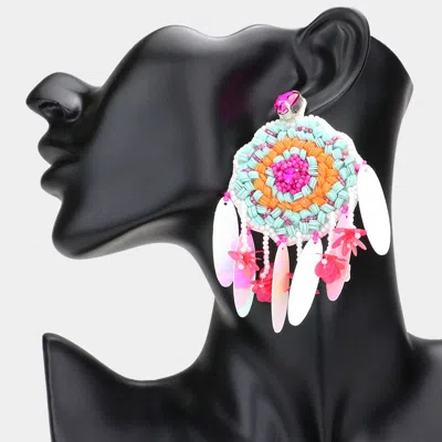 Fashnzfab Faux Leather Back Boho Sequin Seed Beaded Dangle Earrings In Multi