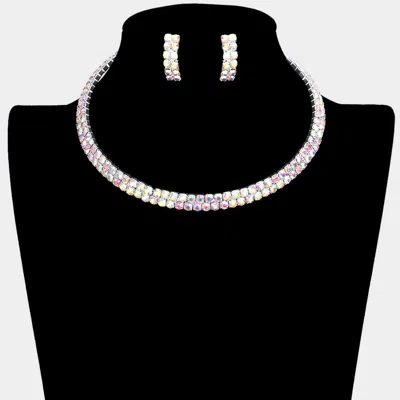 Fashnzfab 2-row Crystal Rhinestone Banded Open Choker Necklace In Metallic