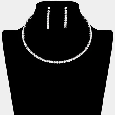 Fashnzfab Rhinestone Evening Choker Necklace In Metallic