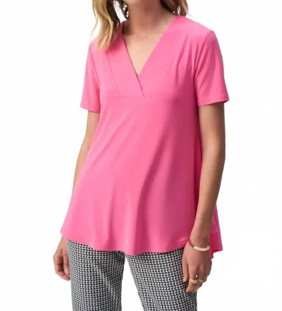 Joseph Ribkoff V-neck Short Sleeve Flared Top In Bubble Gum In Pink