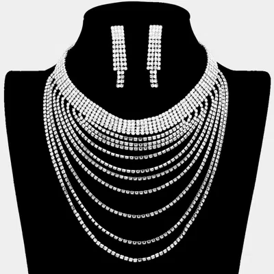 Fashnzfab Crystal Rhinestone Multi Layered Evening Choker Necklace In Silver