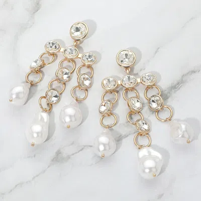 Fashnzfab Round Stone Pearl Link Dangle Earrings In Gold