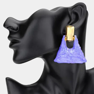 Fashnzfab Marbled Resin Triangle Door Knocker Earrings In Purple