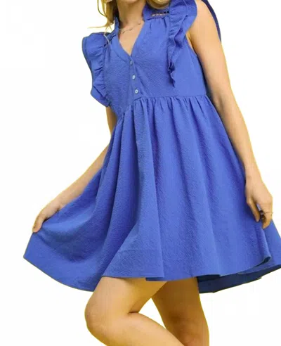 Umgee Ruffle Sleeve Textured Babydoll Dress In Ocean In Blue