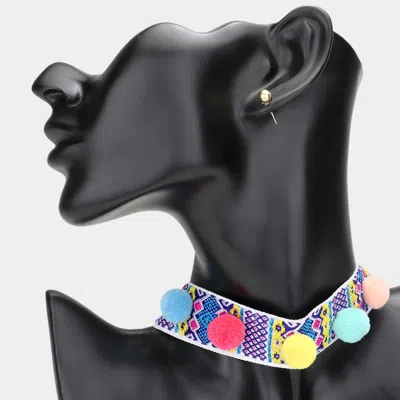 Fashnzfab Pom Pom Embroidered Choker Necklace In Multi