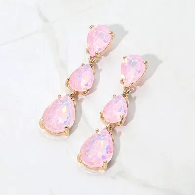 Fashnzfab Teardrop Stone Link Dropdown Evening Earrings In Pink