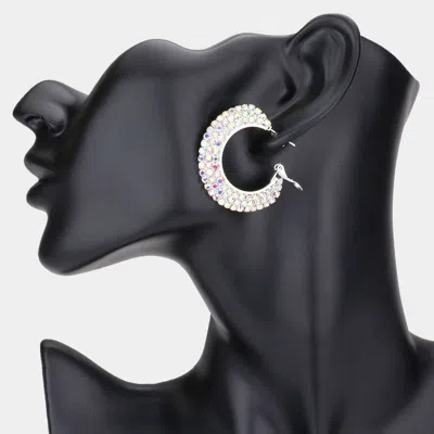 Fashnzfab Crystal Rhinestone 1.5 Inch Hoop Earrings In Metallic