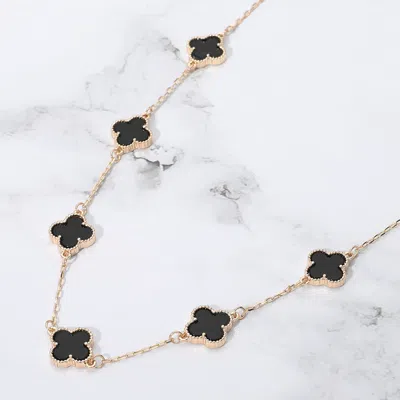 Fashnzfab Quatrefoil Stone Station Necklace In Gold