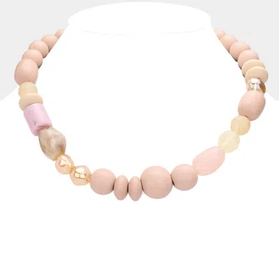 Fashnzfab Marbled Bead Wood Ball Collar Toggle Necklace In Pink