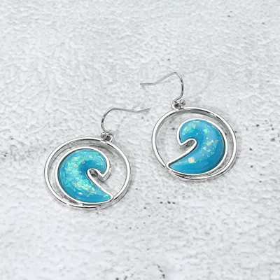 Fashnzfab Glittered Enamel Accent Wave Dangle Earrings In Metallic