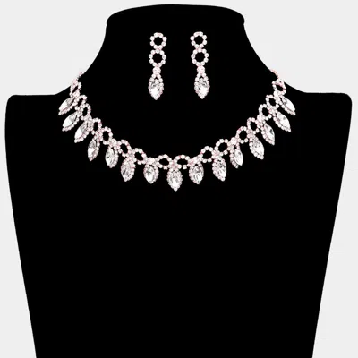 Fashnzfab Marquise Stone Cluster Rhinestone Evening Necklace In Metallic