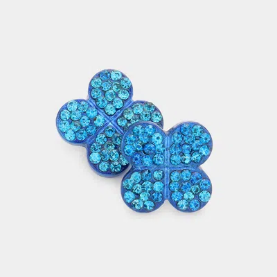 Fashnzfab Crystal Clover Stud Earrings In Blue