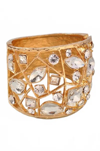 Merveille Women's Crystal Shape Metal Cuff Bracelet In Gold In Gold