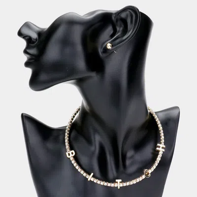 Fashnzfab Bitch Metal Message Pendant Stone Choker Necklace In Metallic