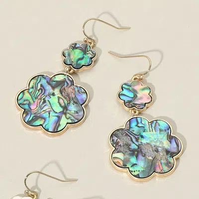 Fashnzfab Abalone Double Flower Link Drop Dangle Earrings In Multi