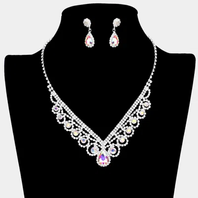 Fashnzfab Bubble Crystal Cluster Teardrop Centered Necklace In White
