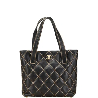Pre-owned Chanel Wild Stitch Leather Tote Bag () In Black
