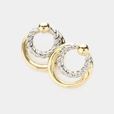 Fashnzfab 14k Gold Plated Two Tone Rope Circle Earrings In Gold