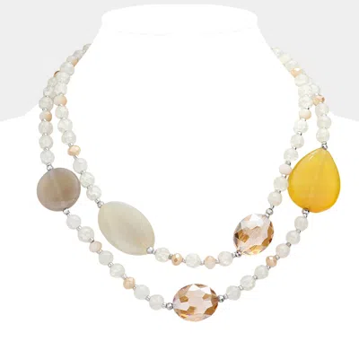 Fashnzfab Geometric Bead Accented Double Layered Necklace In White