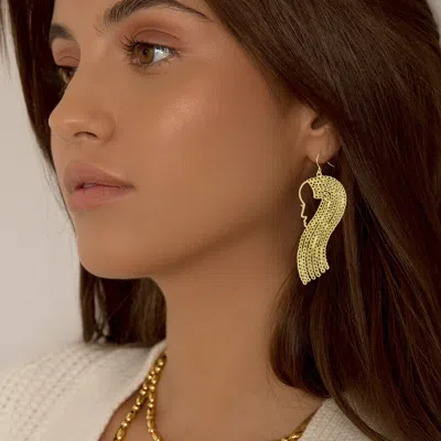 Fashnzfab Metal Chain Detailed Woman Face Dangle Earrings In Gold