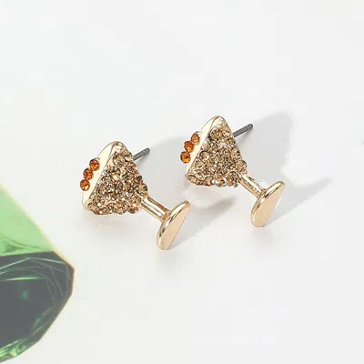 Fashnzfab Stone Paved Martini Glass Stud Earrings In Gold